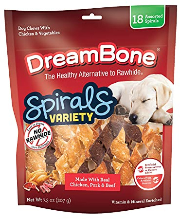 DreamBone Spirals Variety Pack, No-Rawhide Chews for Dogs, 18 Spiral Chews