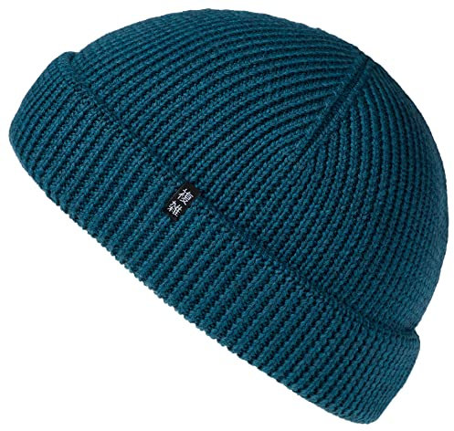 Enter the Complex® Fisherman Beanie, 100% Merino Wolle, Trawler Mütze, Fischermütze, Troyer, Ribbstrick, Damen und Herren, Petrol