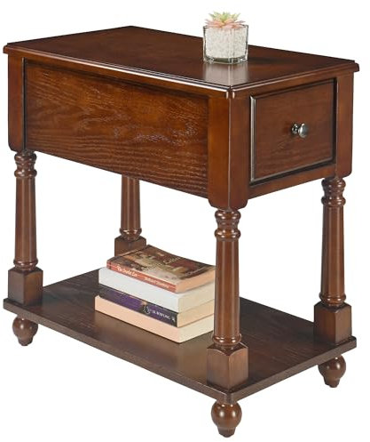 LEEMTORIG Tavolino in legno massello Tavolino stretto con cassetto, tavolino in legno di ciliegio, tavolino da soggiorno, comodino sottile da 33 cm, comodino piccolo, 55,9 cm P x 56,8 cm H, montaggio