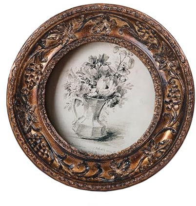 SIKOO Kleiner Vintage-Bilderrahmen, 3x7.6 cm, rund, antiker verzierter Mini-Bilderrahmen, Tischplatte und Wandbehang mit hochauflösendem Glasfront für Heimdekoration, Retro-Kunst, bronzefarben