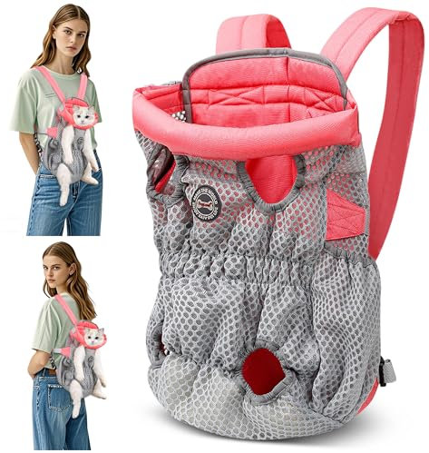 ALLSOPETS Zaino per Cani e Gatti – Zaino Porta Cane Frontale Traspirante e Comodo con Gancio di Sicurezza, Ideale per Viaggi Escursioni Campeggio (Rosa Ciliegia, M)