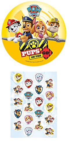 2er Set Paw Patrol Essbarer Tortenaufleger 20cm + 20x Muffinaufleger, aus Oblate, Kindergeburtstag Tortendeko Deko Tortenbild (Paw Patrol Nr. 2)