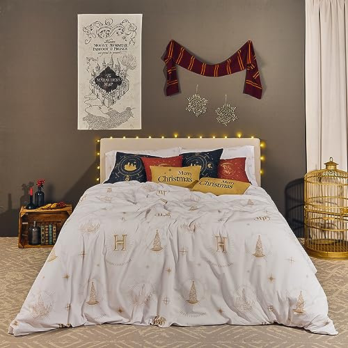 Belum Bettbezug Harry Potter, Bettbezug mit Knöpfen, 50% Baumwolle, 50% Polyester, Modell Hogwarts Gold Christmas 90 (155 x 220 cm)