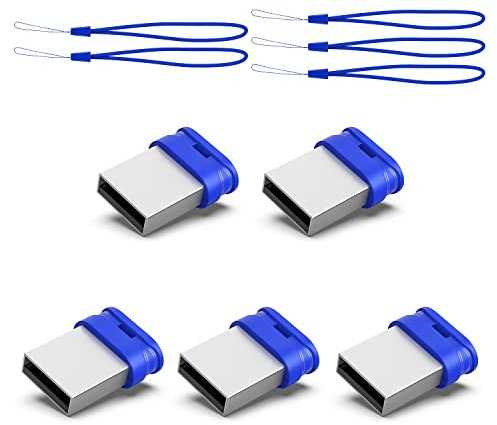 K&ZZ 5 Pack 32GB USB Flash Drive Small Thumb Drives with Lanyard 32GB Mini USB 2.0 Memory Stick USB Drive Zip Drive External Storage, Blue