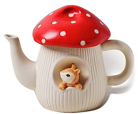 RESVUGA Tetera de seta, tapa de lunares, tetera de cerámica mate de seguridad, 700 ml.