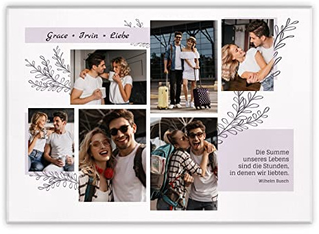 Maverton Leinwandbild mit eigenem Foto - personalisiertes Foto Leinwand mit Holzrahmen - Größe 30x40 oder 50x70 - Fotoleinwand Collage - Fotobild auf Leinwand für Paar - Stunden - 50 x 70 cm