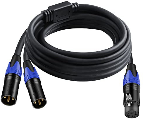 Seefeful XLR Splitter Cable, 1 XLR Female to 2 XLR Male Patch Y Cable Balanced Microphone Splitter Cord Audio Adaptor (10FT-1Pack)