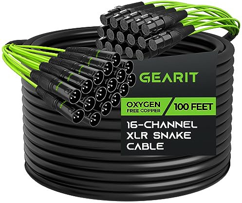 GearIT 16-Channel XLR Snake Cable (100 ft) - 100% Oxygen-Free Copper Snake Wire, Channel Labels, Metal XLR Connectors for Pro Audio - 100 Feet