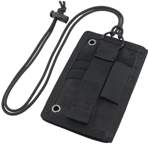 YONCONO Porta badge tattico a strappo, con gancio e anello, regolabile, per targhette identificative, carte di credito, organizer per penne (nero)