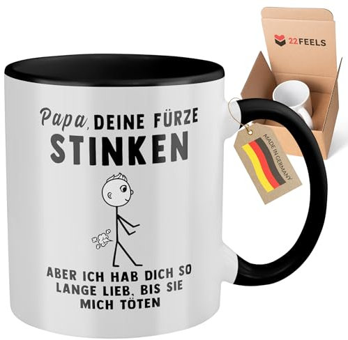 22Feels Papa Geschenk zum Vatertag, Geburtstag, Vater Tasse von Tochter Sohn, Kaffeetasse für Männer, Haferl (Zweifarbig Weiss-Schwarz)