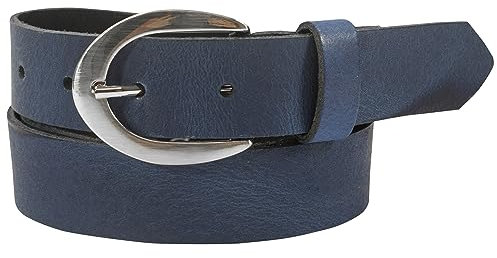 fashionchimp Basic Damengürtel aus 100% echtem Leder, glänzende Gürtel-Schließe, Breite ca. 2,8cm, Made In Germany (Cobalt-Althea, 105/BW90)