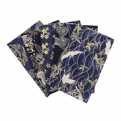 SHTGOI 5 Stück Stoffpaket 20 * 25cm Baumwollstoff Meterware Japanische Stil Patchwork gedruckt Blumen Gold Muster Nähstoffe Set DIY Patchwork Stoffe Paket für Scrapbooking Kleidung Kissenbezug 7#