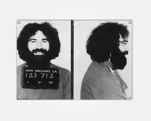 Ensound Jerry Garcia Wood Print | Celebrity Mugshot | Mug Shot Booking Photo Retro Metal Tin Sign Vintage Poster Plaques Art for Living Room Coffee Shop Bar Wall Decor 6x8 Inch