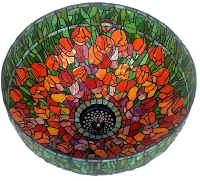 AIBOTY Abat-jour de remplacement de 20 pouces, abat-jour tulipe rouge, abat-jour en verre teinté de feuilles vertes rouges de style Tiffany pour lampe de table, suspension, lampadaire, plafonnier