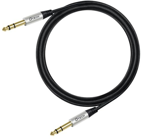 DTECH 3ft Electric Guitar Cable TRS 1/4 Instrument Cord Aux Balanced Stereo Jack Quarter Inch 6.35mm for DJ Speakers Amplifier Bass Studio Audio Monitor Mixer