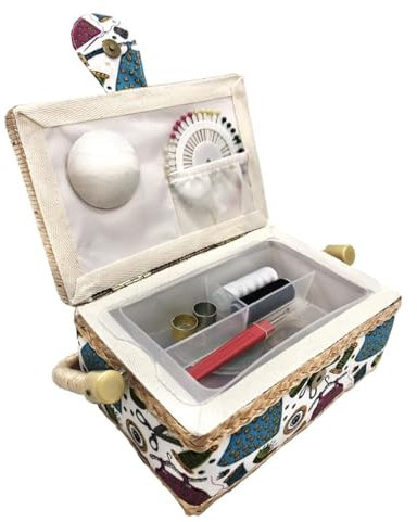 JYC CREATIVE Nähkästchen mit Nähzubehör, Nähkästchen, mit Stoff ausgekleidet, mit Fächern, komplette Nähbox, Geschenk für Mütter, Freunde, Schwestern, (Kleid, klein)