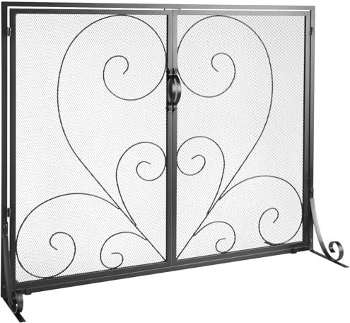 VEVOR Pare-feu de Cheminée 2 Panneaux Grille de Protection de Cheminée Fer 99x80,2 cm Robuste avec Porte Pare-étincelles Autoportant Installation Simple pour Salon Décoration d'Intérieur Vintage, Noir