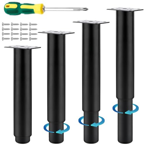 NVIYAM 4pcs Universel Pieds de Lit Réglable 20-37cm Pieds de Table Réglables DIY Pieds de Table en Métal Meuble Reglable Pied de Meuble pour Meuble Ronds Métal Pieds de Lit/de Canapé, Noir