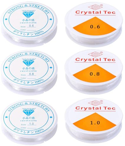 Navie Mobi 6 Spule Gummiband für Armbänder 1.0mm 0.8mm 0.6mm 0.5mm Elastisch Schmuckfaden,Nylonfaden Transparent Reißfest Schnur Gummifaden für Perlenschmuck Armbänder Basteln