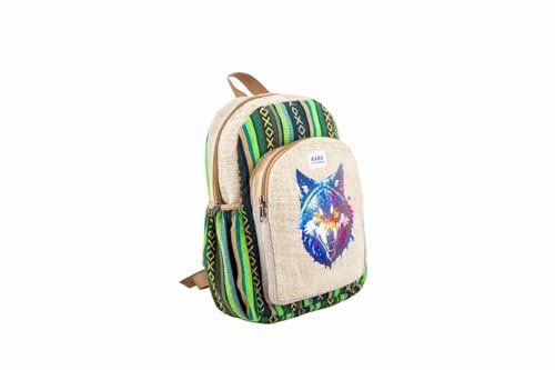 RARA Handgefertigter Rucksack mit einzigartigem Design, mittelgroßer Hanf-Rucksack, sehr beliebt im Fair-Trade, leichte Tasche von der Spitze des Himalaya., Grünes Tier, Medium, Handgefertigt