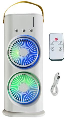 JUCHRZEY Enfriador de aire portátil de doble cabezal, ventilador eléctrico de aire acondicionado silencioso recargable/USB de 3 velocidades con control remoto para oficina y hogar
