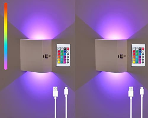 Wandleuchte Innen 2 Stück, Wandlampe Ohne Stromanschluss und Bohren, Dimmbar Wandleuchten mit Akku, Touch Control für Schlafzimmer Treppen Badezimmer Wohnzimmer (Weiß, RGB)