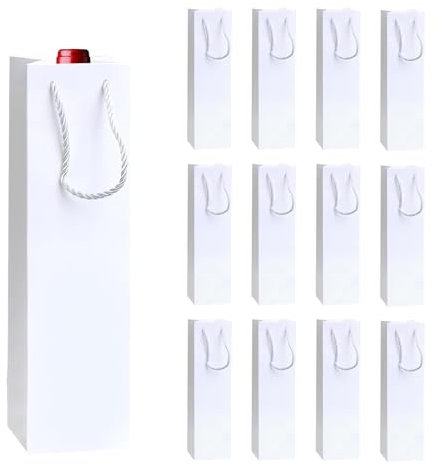 Lot de 12 sacs cadeaux pour bouteilles de vin en papier kraft, sacs cadeaux avec poignées, organiseurs de vin kraft pour mariages, fêtes (blanc)