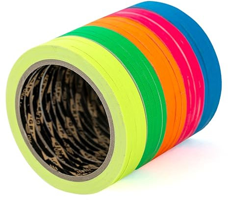 GRIP Eventbasics GT PRO Neon Tape schmal, 5 mm x 10 m, 20 Rollen, fluoreszierendes Masking Tape zum Basteln, für Partys uvm., 5 Farben: neongelb, neongrün, neonorange, neonpink, neonblau