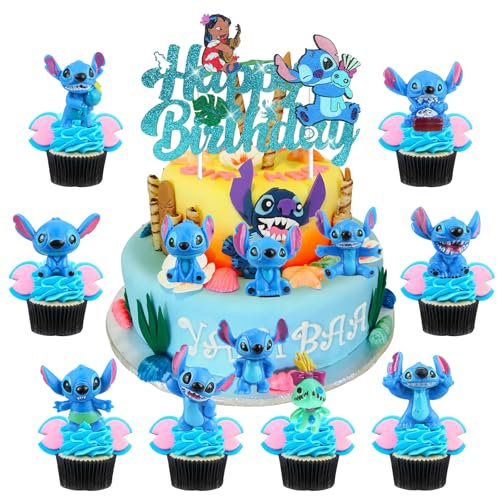 JunMallko Sti-tch Mini Figuren Set, Sti-tch Figur, Sti-tch Tortendeko, Sti-tch Geburtstag Kuchen Deko, Sti-tch Cake Decoration, Sti-tch Cake Topper, Sti-tch Kinder Happy Birthday Tortendeko