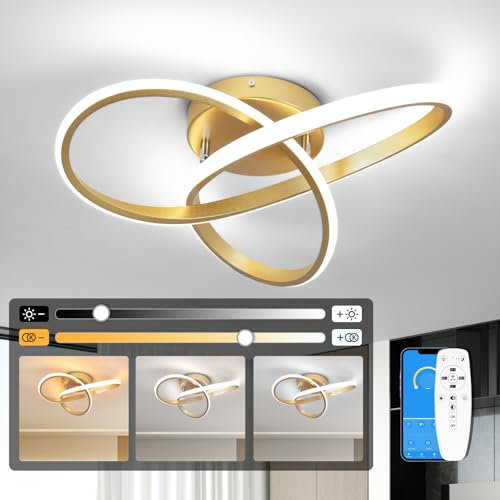 EIDISUNY Led Ceiling Light Dimmable, Modern Led Ceiling Lamp with Remote Control, Minimalist Gold Ceiling Lights for Bedroom Kitchen Living Room Dining Office Hallway - 42W, Gold, 40cm, 3000K-6000K