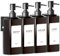4er Seifenspender Wandbefestigung Set, 500ml Braun Seifenspender Bad Ohne Bohren Kunststoff Dusche Spender mit Trichter und Wasserdichten Etiketten Shampoo Spender für Küche Bad