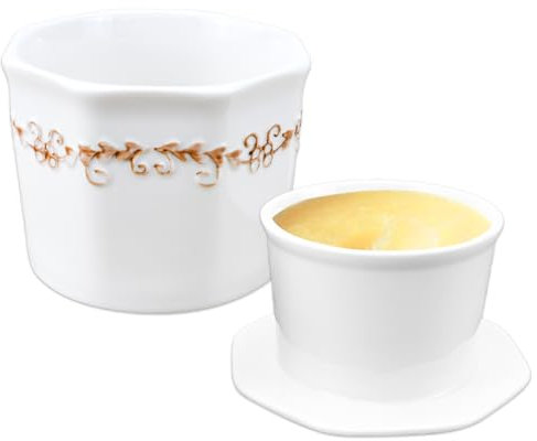 HEKOBAG Beurrier en Porcelaine, Beurrier à Eau 250g, Pot à Beurre avec Couvercle, Récipient à Beurre, Beurrier Ceramique Vintage, Pot a Beurre a Eau pour la Cuisine