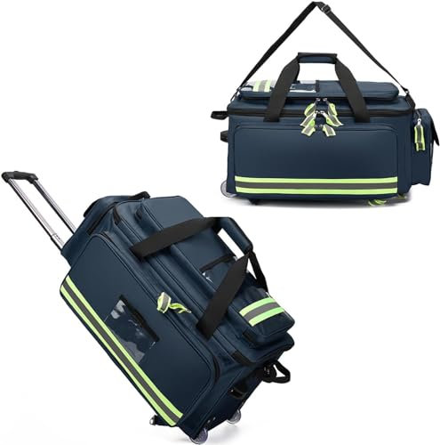 Bolsa médica de gran capacidad con ruedas, kit de primeros auxilios, bolsa de lona portátil de emergencia para exteriores, vacía con compartimentos, extraíble, bolsa de primeros auxilios