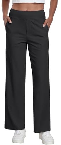 GRECERELLE Womens Yoga Pants Wide Leg Trousers for Women High Waist Stretch Joggers Sweatpants Ladies Work Trousers Palazzo Trousers for Casual, Work and Sport (Black, L)