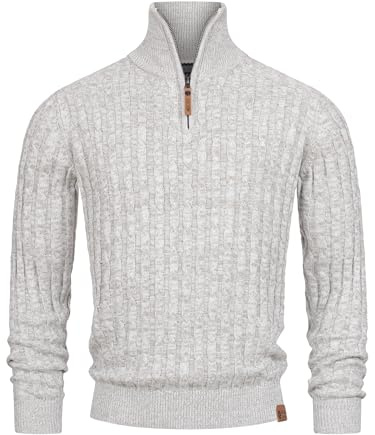 Indicode Herren INHector Strickpullover mit Stehkragen und Reißverschluss | Herren-Pulli Pullover Offwhite, XXL