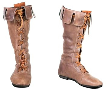 Agiyenna Stivali Medievali da Uomo Scarpe Steampunk Rinascimentali Stivali Western Retrò Stivali Slip-On Piatti con Tacco Spesso Stivali da Moto Casual Stringati Media Altezza in Tinta Unita