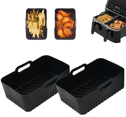 XoeLLe 2 Pieces Accessories Air Fryer, Silicone Tray for Air Fryer, Air Fryer Silicone Liners, Reusable Square Mat Moulds, for Airfryer, Microwave, Oven