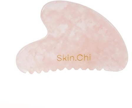 Skin Chi - Gua Sha - Peigne Edge - Outil de massage en quartz rose véritable pour contour et levage précis du visage - Thérapie de massage des tissus profonds pour homme et femme