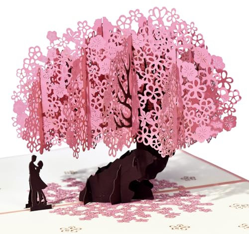 Ein paar Pfirsichblüten Pop Up, Papier Blumenstrauß Grußkarten mit leerer Notizkarte und Umschlag, zur Feier von Liebe, Feiertag, Geburtstag, Jahrestag, Valentinstag, Hochzeit, Urlaubs