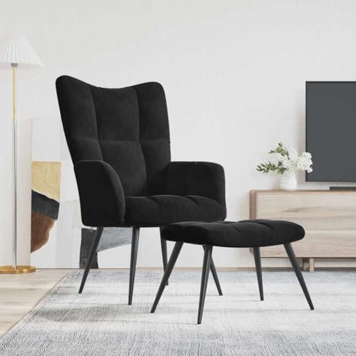 Myheimly Relaxsessel mit Hocker Sessel Polsterstuhl Stuhl Relaxstuhl Polstersessel Armsessel Ohrensessel Wohnzimmer Schwarz Samt