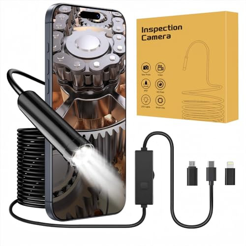 TURN RAISE Endoscope Inspection Camera, 1920P HD Borescope Tools with 8 Adjustable LED Lights IP67 Waterproof, Endoscope with 16.4ft Semi-Rigid Snake Camera, Tools for Men for iOS and Android