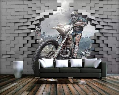 Mur De Briques Moto Papier Peint 3D Intissé Bureau Salon Canapé Chambre Fond Décoration Murale-200cm×140cm