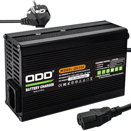 QDD 72 V 3 A Blei-Säure-Ladegerät, 72 Volt 3 Ampere, 15 Ah, 20 Ah, 25 Ah, 30 Ah, Batterieladegerät für 72 V Blei-Säure-AGM-Gel-VRLA-OPZV-Batterie, Ausgang C13, PING-Anschluss