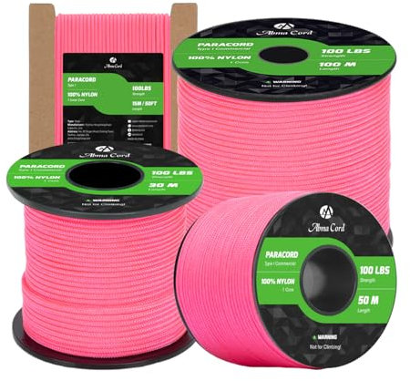 Abma Cord Paracord 2mm 15m 100% Nylon Rope 1 Strand Type I Parachute Cord - Max. 45kg (100lbs) - Neon Pink
