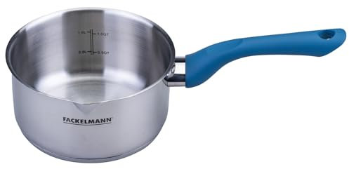 Fackelmann Kasserolle Essential Ø 16 cm, Edelstahl, ergonomischer Bakelit-Griff, für alle Herdarten geeignet, 1,5 L, Blau