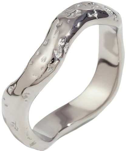 Jpltlvy Vintage Gehämmerte Welle Titan Stahl 18K Vergoldet Ring Minimalistischer zierlicher Schmuck für Frauen Alltag Geschenk