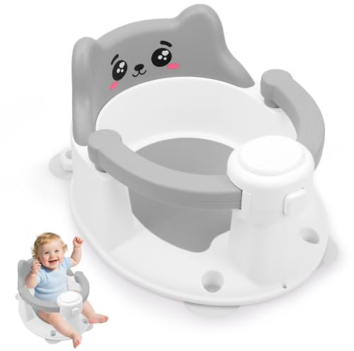 Seggiolino da Bagno Antiscivolo, Seggiolino Doccia Bimbo per Bambini dai 6 Mesi con 4 Ventose, Sedia Doccia Bambini, Regalo per il Bagnetto di Neonati e Neonati (Grigio)