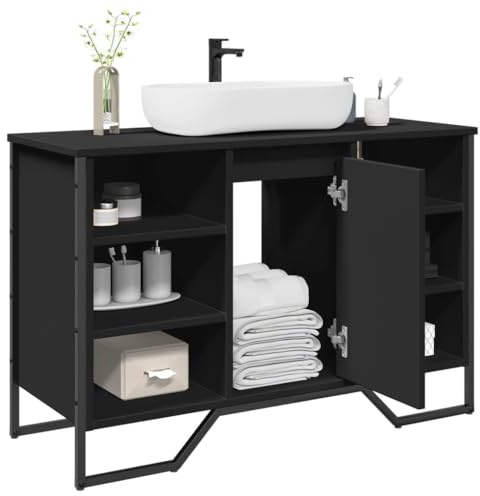 Iiaky Armoire lavabo de Salle de Bain Noir 91x35x60 cm,Meuble Vasque Salle De Bain,Meuble Salle De Bain Vasque