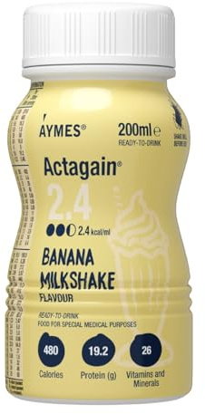 AYMES - Actagain 2.4 - High Energy Nutritional Drink - Banana Milkshake - Gluten Free, Vegetarian - High Energy, Nutritionally Complete - Suitable for Adults and Children Aged 6+ - 1 x 200ml Bottle