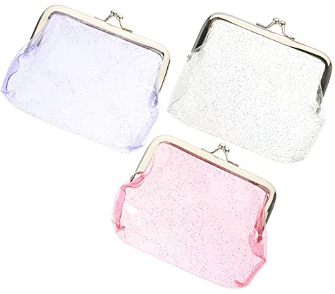 LIFKOME Lot De 3 Porte-Monnaie PVC Transparents Scintillants Fermeture, Petits Portefeuilles pour Femmes Et Filles, Paquet à Main Portable Coloré Blanc, Violet, Rose, Usage Extérieur Et Voyage